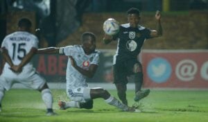 Tapelo Xoki in action against All Stars FC in the Nedbank Cup