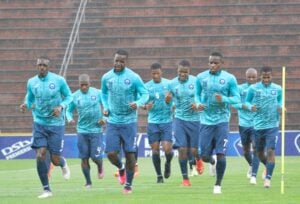 Richards Bay before a match. Siphamandla Mtolo among the players