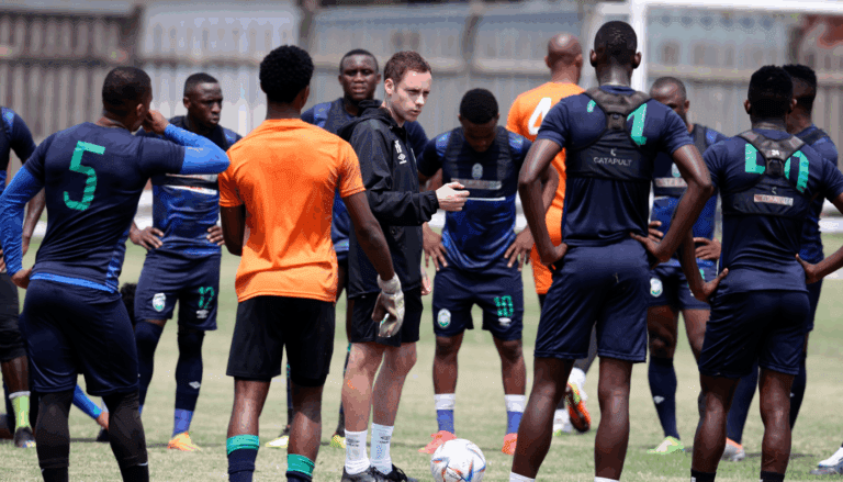 AmaZulu players and Romain Folz during training