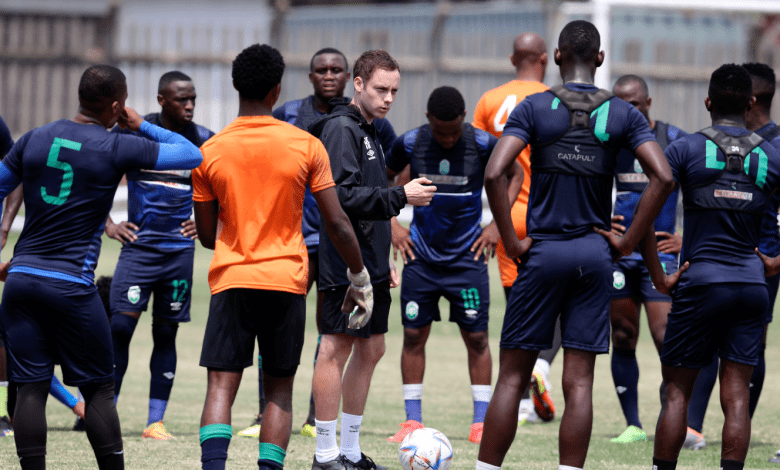 AmaZulu players and Romain Folz during training