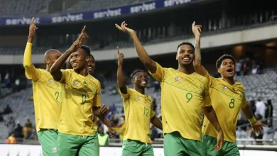 Bafana Bafana celebrating a goal against Liberia, in the 2023 AFCON Qualifiers