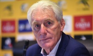 Bafana Bafana coach Hugo Broos addressing media