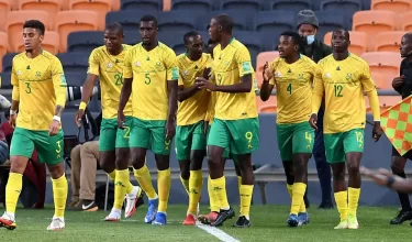 Bafana Bafana players celebrate a goal