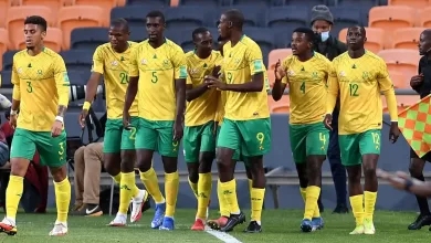 Bafana Bafana players celebrate a goal