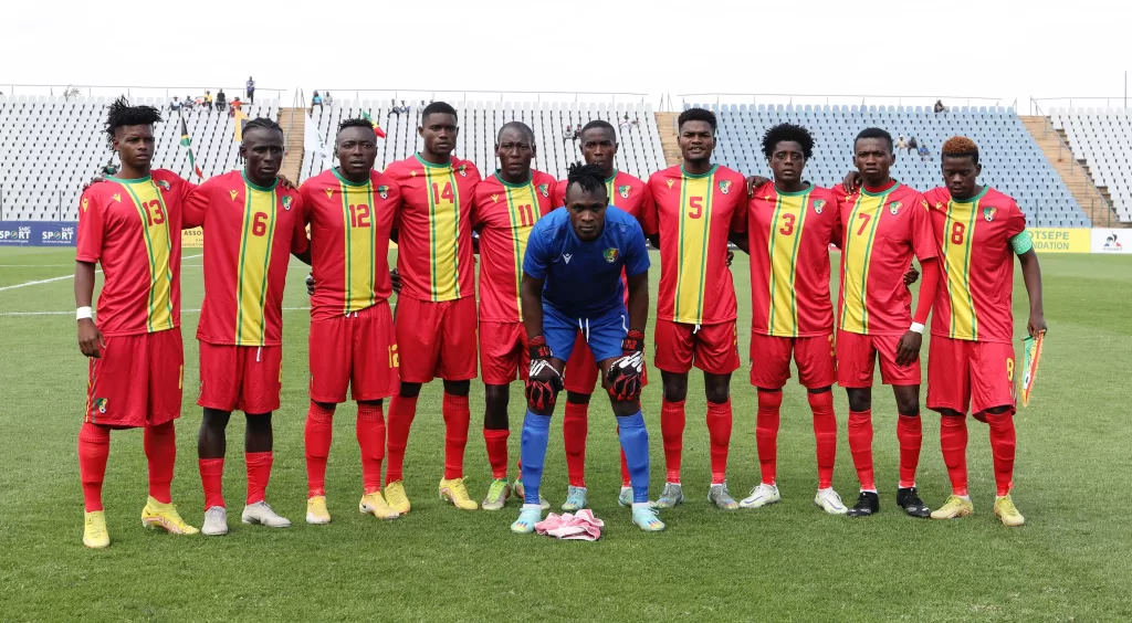 Congo Brazzaville players lining up for a team picture.