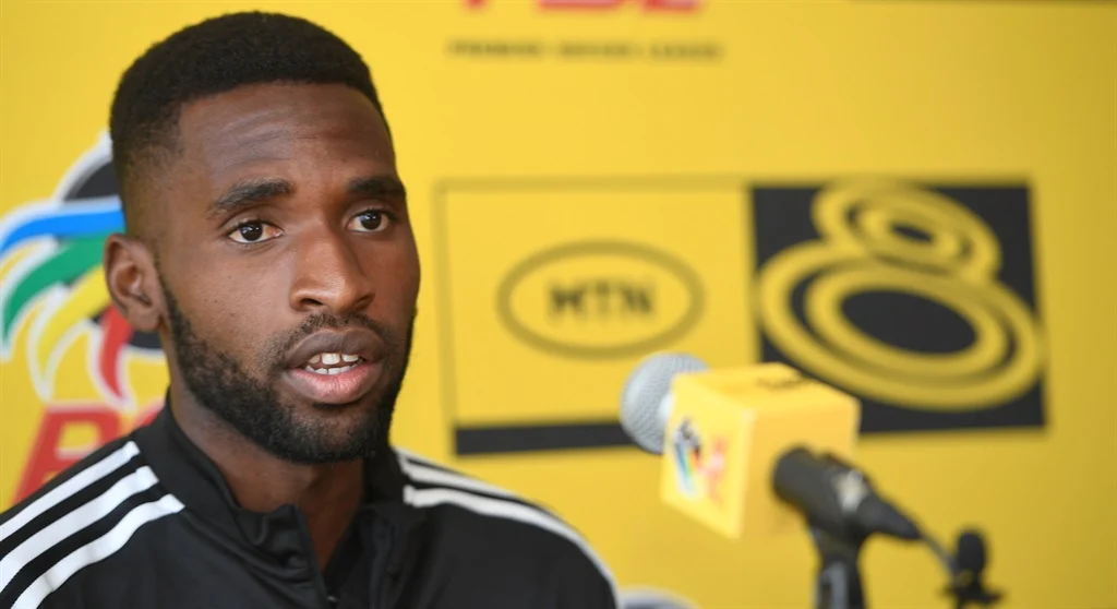 Orlando Pirates' Fortune Makaringe addressing the media