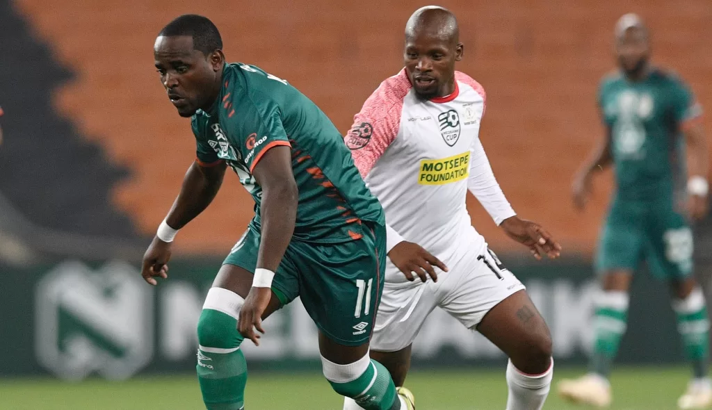 Gabadinho Mhango on the ball during Nedbank Cup clash against Dondol Stars