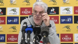 Bafana Bafana head coach addressing members of the media.