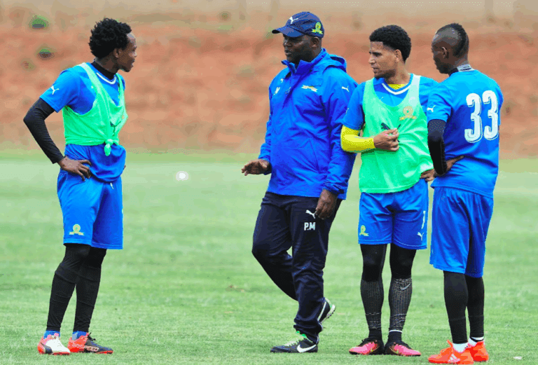 Keagan Dolly with Pitso Mosimane, Percy Tau and Khama Billiat during their time at Mamelodi Sundowns