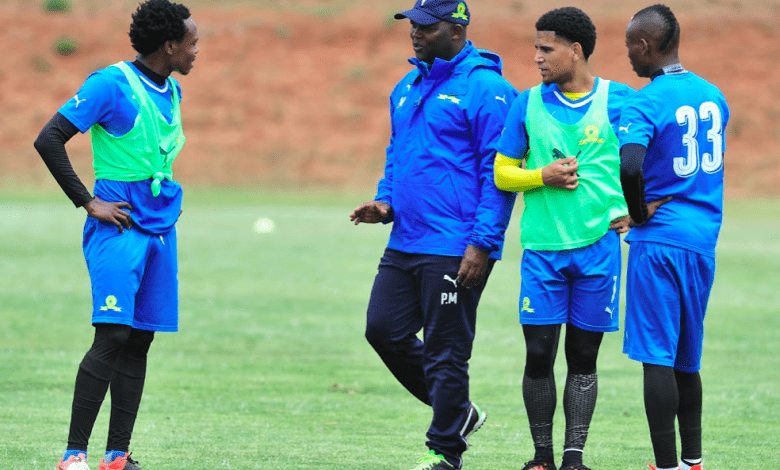 Keagan Dolly with Pitso Mosimane, Percy Tau and Khama Billiat during their time at Mamelodi Sundowns