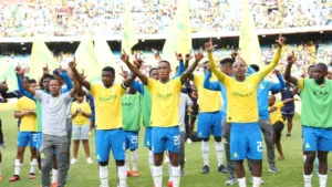 Mamelodi Sundowns players greeting their fans.