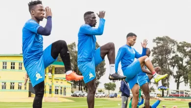 Mamelodi Sundowns players, coached by Rulani Mokwena at training