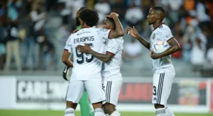 Orlando Pirates players celebrate victory in the Nedbank Cup