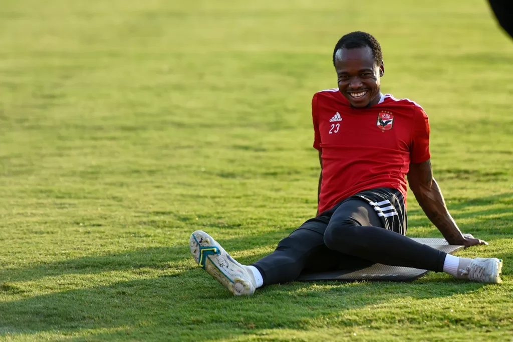 Percy Tau during an AlA Ahly training session