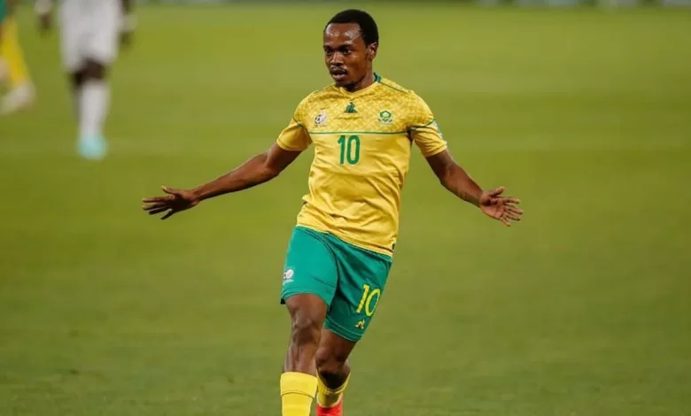 Percy Tau playing for Bafana Bafana under Hugo broos