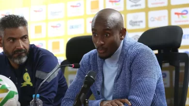 Mamelodi Sundowns coach Rulani Mokwena attending a press conference