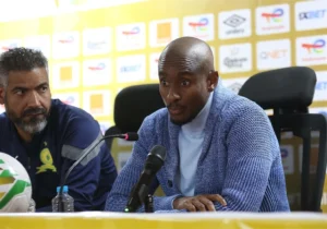 Mamelodi Sundowns coach Rulani Mokwena attending a press conference