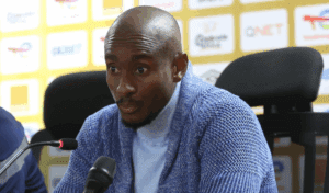 Rulani Mokwena of Mamelodi Sundowns addressing the media