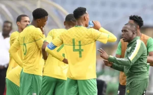 SA U-23 coach David Notoane speaks to the players during a game