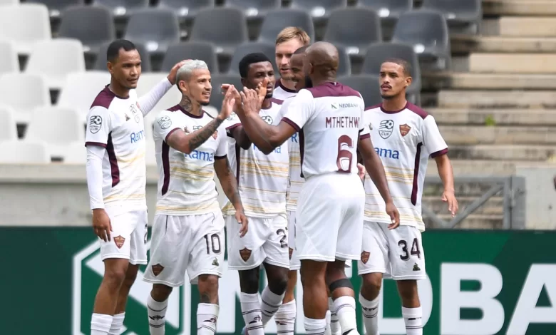 Stellenbosch FC players celebrating a goal