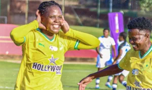 Mamelodi Sundowns Ladies' attacking midfielder, Boitumelo Rabale alongside her teammate,Lebo Ramalepe