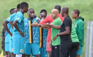 Black Leopards during a team talk