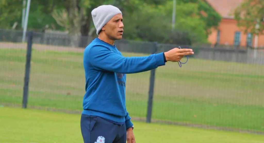 Maritzburg United coach Fadlu Davids offers advice to his charges