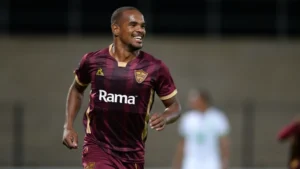 Iqraam Rayners celebrates a goal in the DStv Premiership