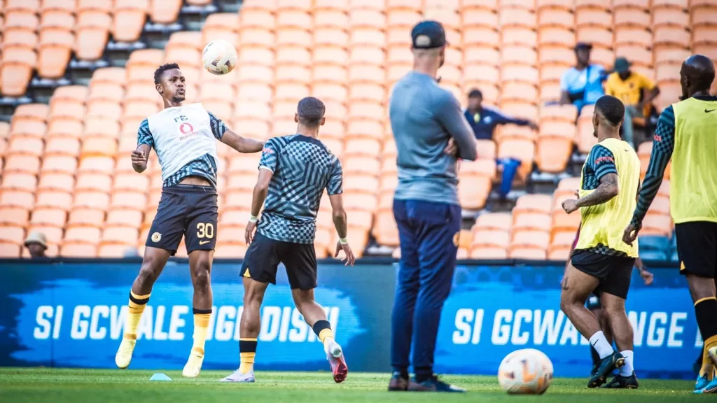 Kaizer Chiefs players warning up at FNB Stadium.