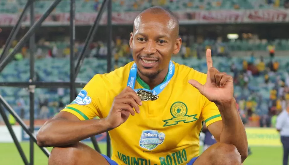 Ex-Sundowns striker Katlego Mashego poses with a medal after winning the Telkom Knockout