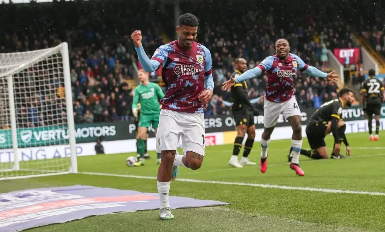 Lyle Foster celebrating his first goal in Burnley colours