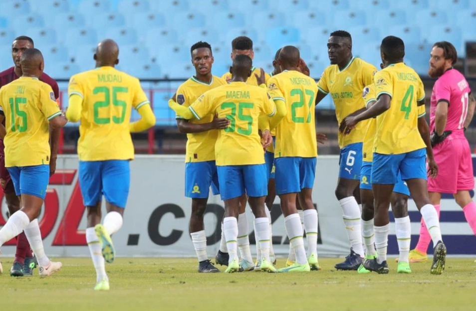 Mamelodi Sundowns players celebrate a goal 