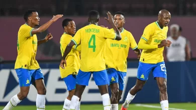 Mamelodi Sundowns players celebrate a goal
