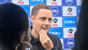 AmaZulu coach Romain Folz addressing media