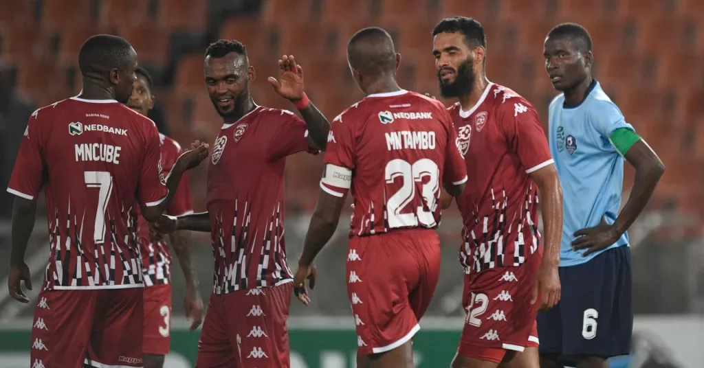 Sekhukhune United players celebrate a goal