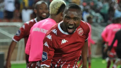 Sibusiso Vilakazi celebrating a goal scored for Sekhukhune United