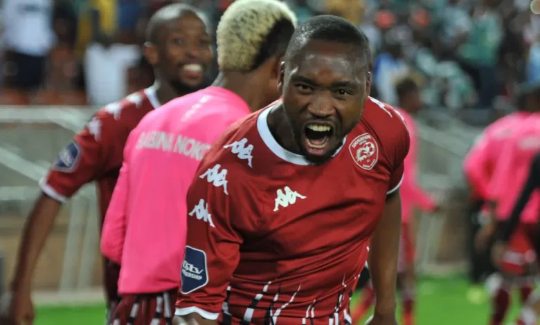 Sibusiso Vilakazi celebrating a goal scored for Sekhukhune United