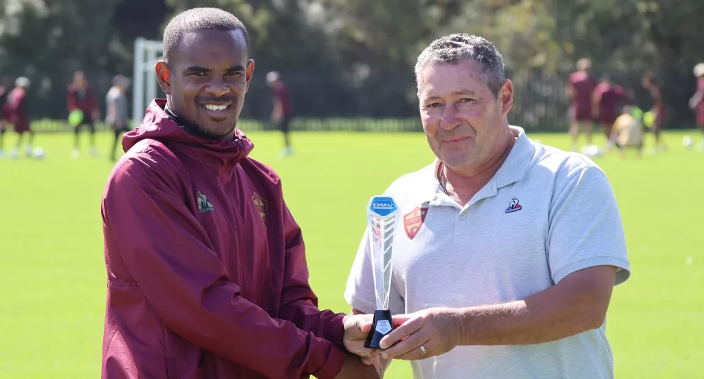 Stellenbosch F coach Steve Barker and striker Iqraam Rayners
