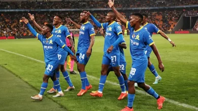 Mamelodi Sundowns players celebrate a goal in the Carling Black Label Cup