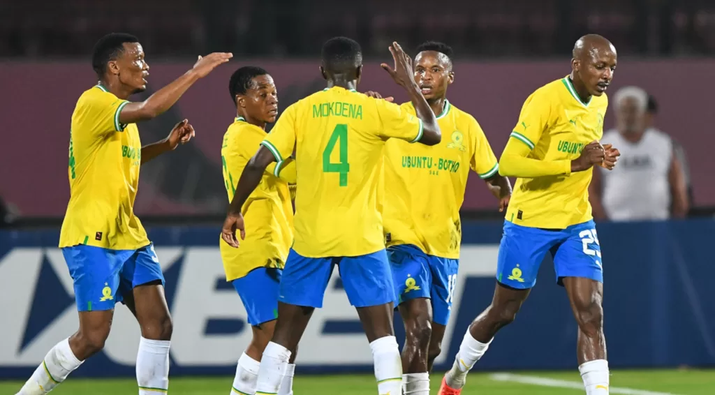 Mamelodi Sundowns players celebrate a goa