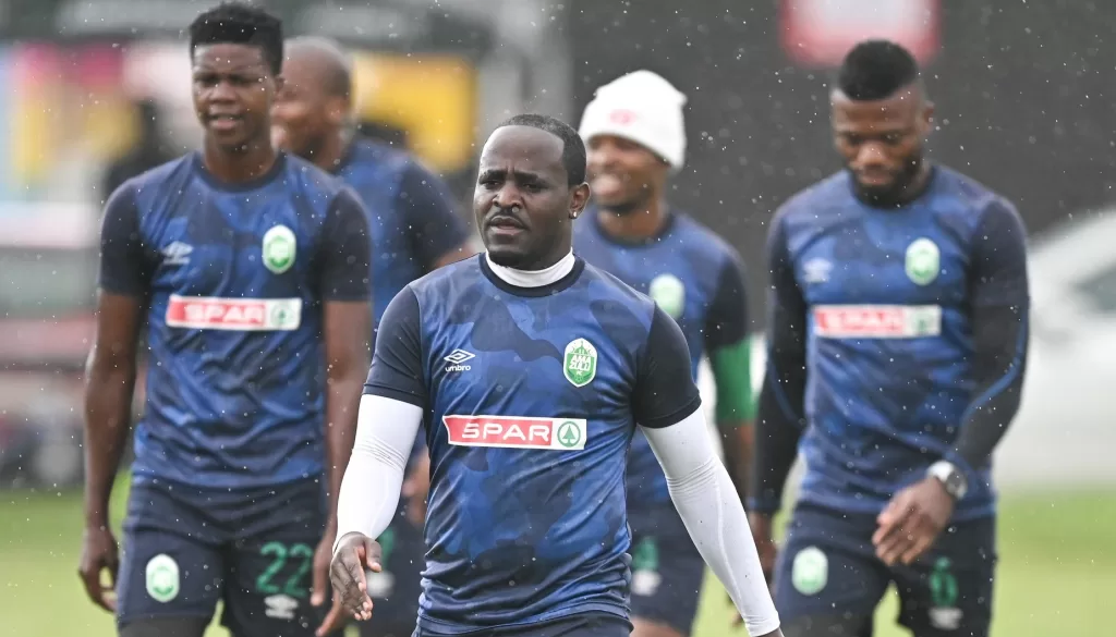 Gabadinho Mhango of AmaZulu FC during the AmaZulu training session at Kings Park Stadium outfields 