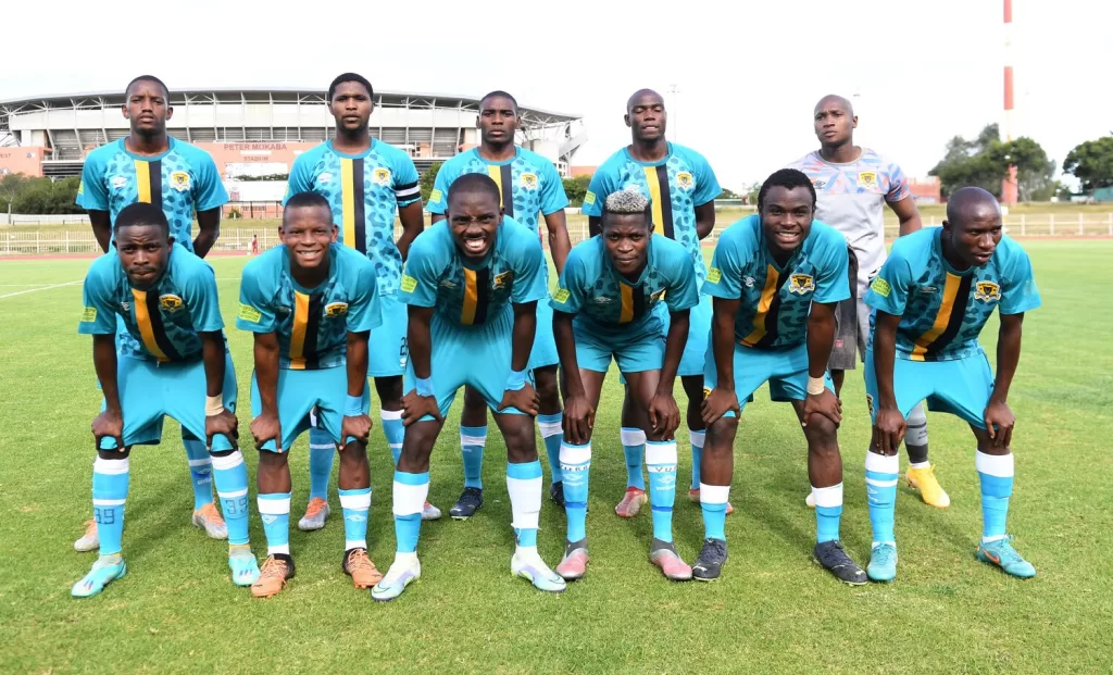 Black Leopards players getting ready for a match in the Motsepe Foundation Championship