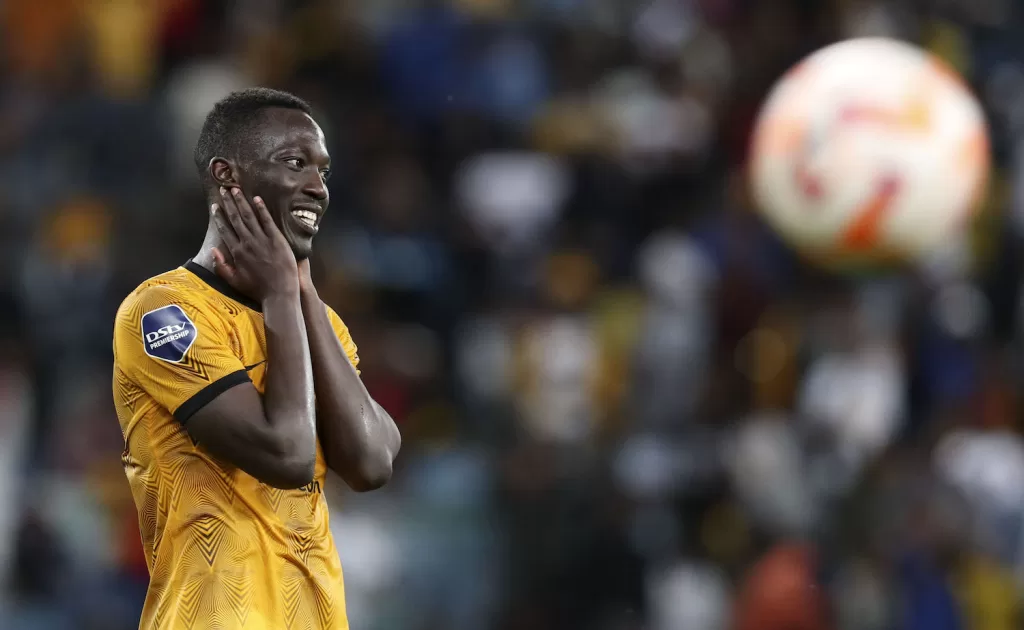 Caleb Bimenyimana's reaction after missing a goal for Kaizer Chiefs