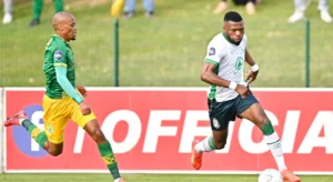 Gladwin Shitolo and Augustine Kwem during KZN derby. AmaZulu v Arrows