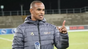 Iqraam Rayners poses with a DStv Premiership Man of the Match Award
