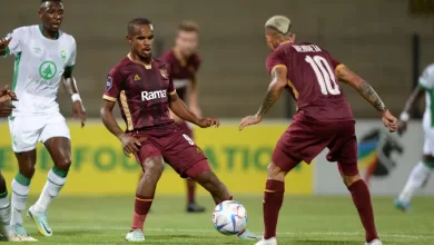 Iqraam Rayners and Junior Mendieta in action for Stellenbosch FC