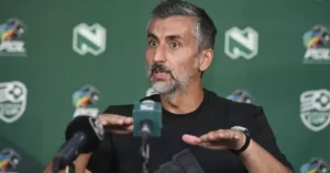 Orlando Pirates coach Jose Riveiro addressing the media
