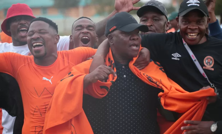 Polokwane City Chairman Johnny Mogaladi reacts to the club's promotion