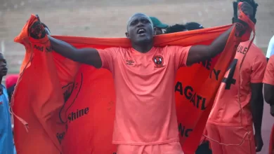 Joseph Mhlongo celebrating Polokwane City automatic promotion to the PSL.