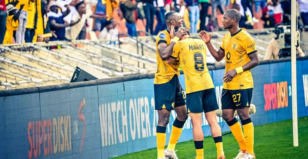 Kaizer Chiefs players including Yusuf Maart celebrating a goal